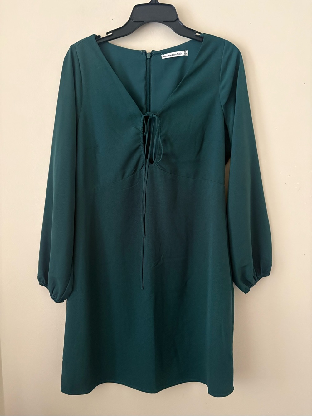 Abercrombie & Fitch Emerald Green Long Sleeve Tie-Front Dress SZ. M Great Cond.